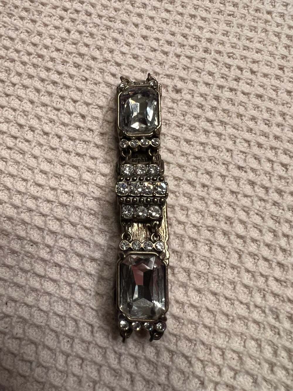 Lia Sophia Rhinestone Brass Link Bracelet Jewelry Signed Large White Stone Bling